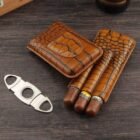 Mini Coffret Étui à Cigare en Cuir & Coupe-Cigare
